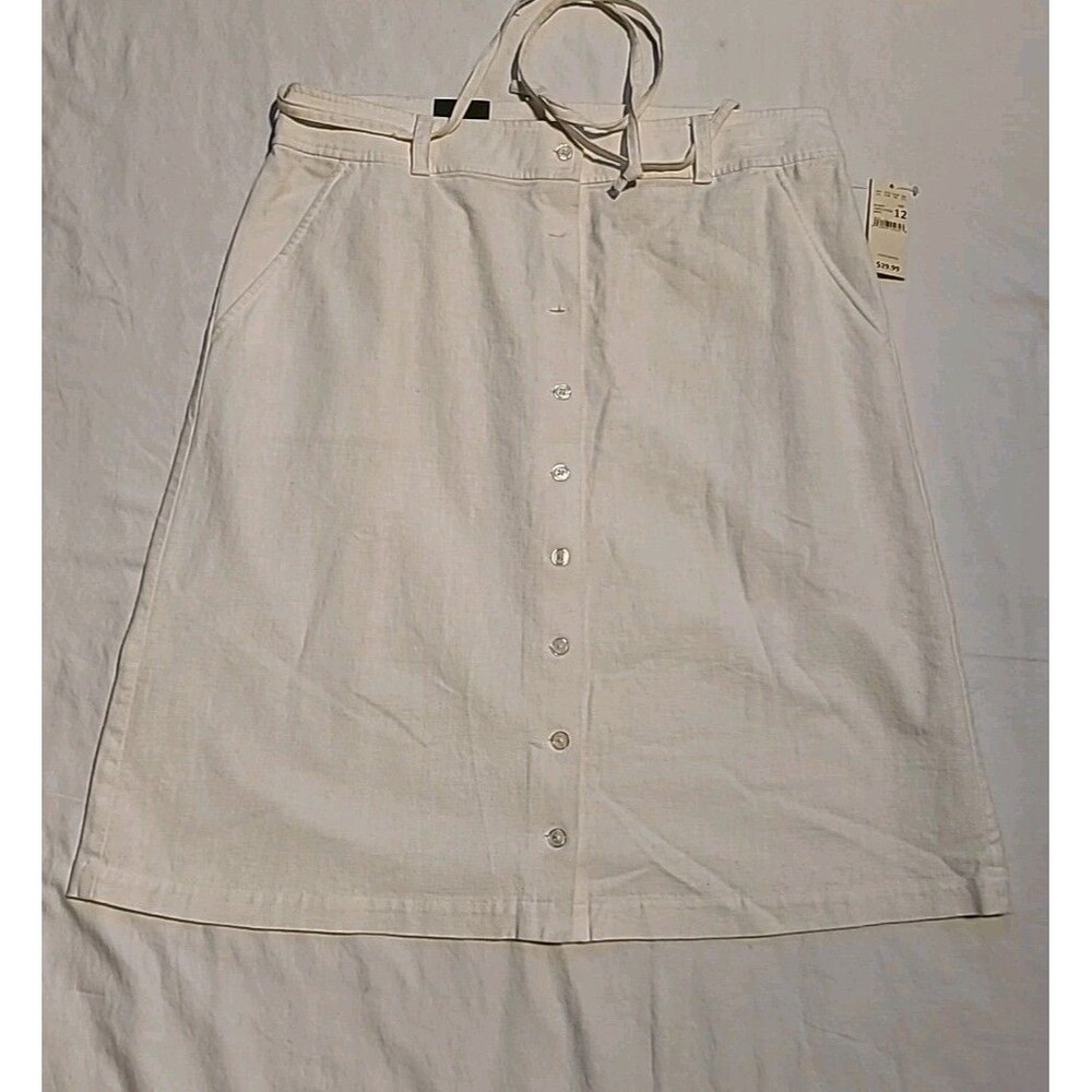 Eddie Bauer Button Up White Short Skirt Linen Cotton Womens Sz 12.